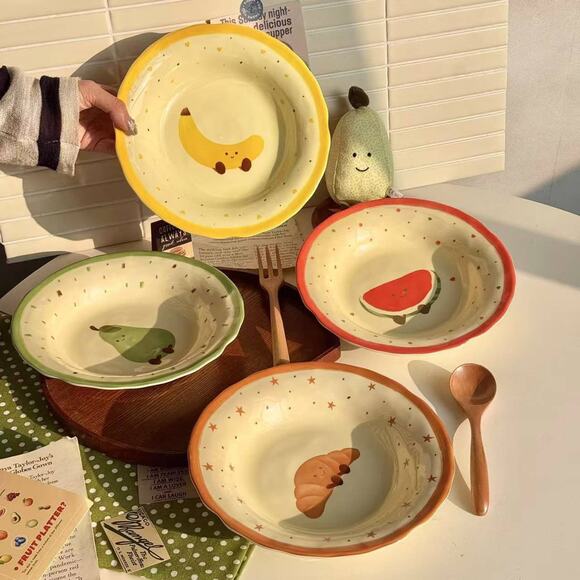 Adorable fruit & croissant plate 8inch set of 4 - Functional Design - Picture 1 of 5